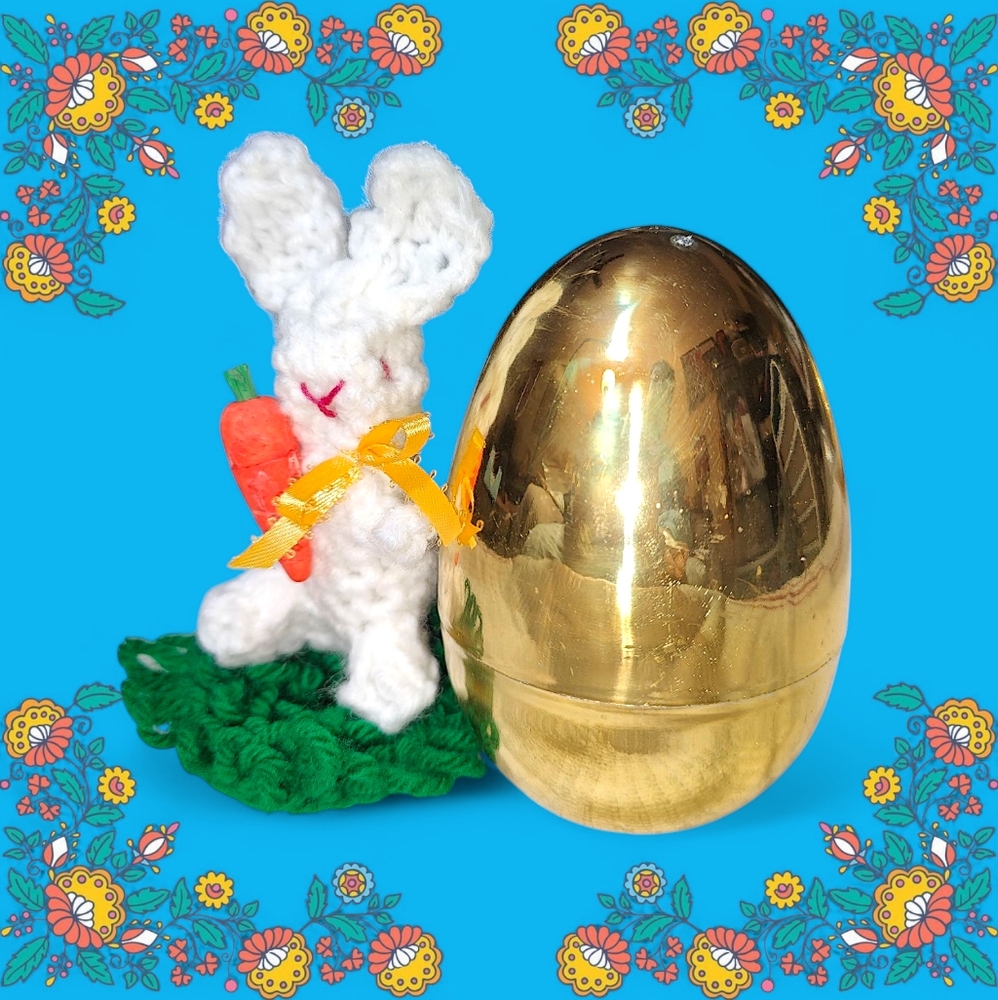Handmade Crochet Mini Easter Bunny in Golden Egg